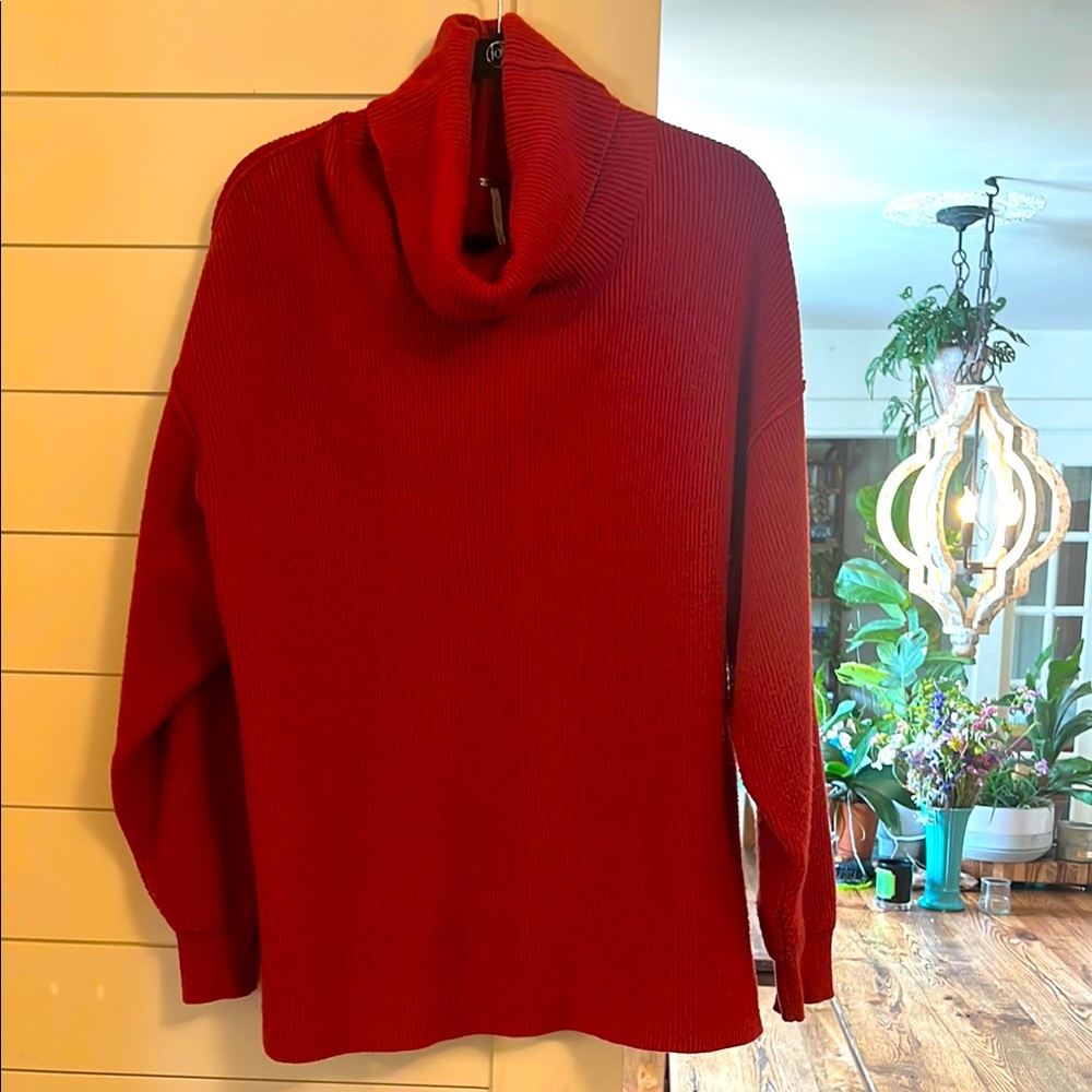Free People Red Cowl Neck Sweater Soft Knit S